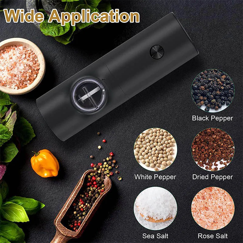 Electric Pepper and Salt Grinder Set Adjustable Coarseness Battery Powered Salt Pepper Mills with LED Light ,One Hand Operation