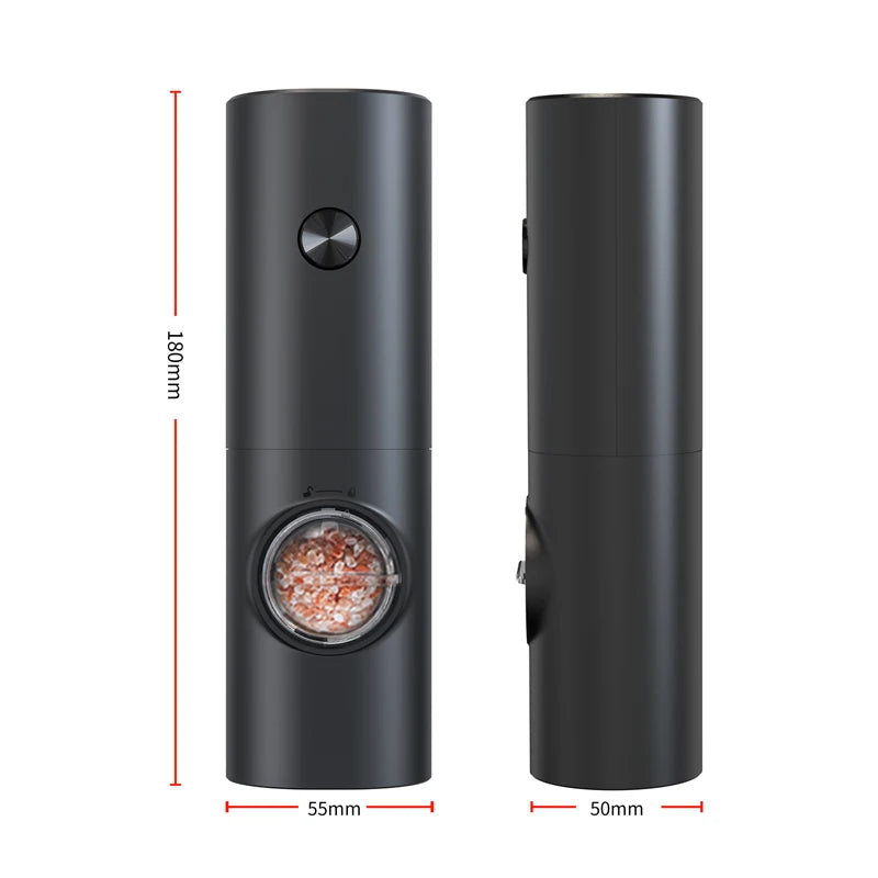 Electric Pepper and Salt Grinder Set Adjustable Coarseness Battery Powered Salt Pepper Mills with LED Light ,One Hand Operation