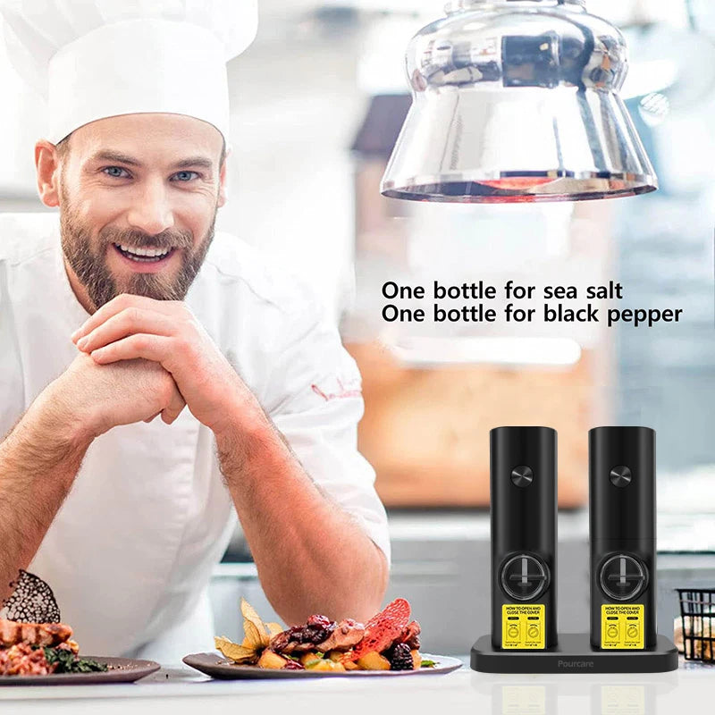 Electric Pepper and Salt Grinder Set Adjustable Coarseness Battery Powered Salt Pepper Mills with LED Light ,One Hand Operation