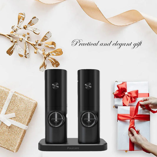 Electric Pepper and Salt Grinder Set Adjustable Coarseness Battery Powered Salt Pepper Mills with LED Light ,One Hand Operation